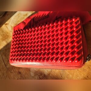 Christian Louboutin Red Calfskin Panettone Studded Wallet